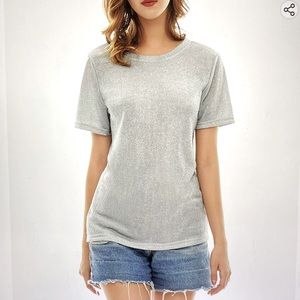 Women Shiny Top,Metallic Wet look,Glitter Soft tee short sleeve blouse